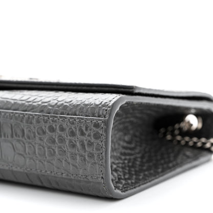 Saint Laurent Calfskin Crocodile Embossed Medium Classic Monogram Kate Tassel Satchel Storm 10 of 11