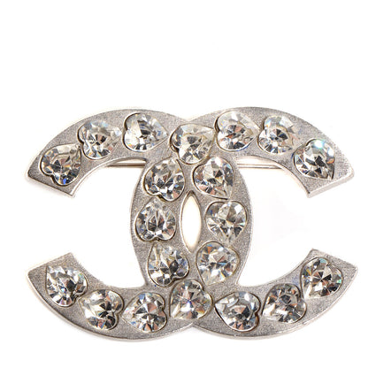 Chanel Crystal Heart CC Brooch Silver 1 of 5