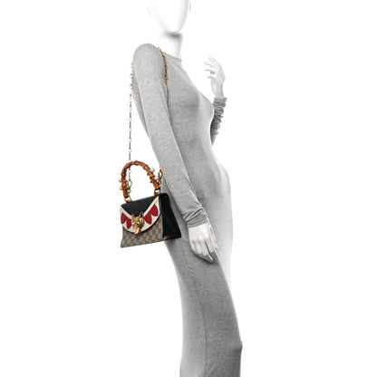 Gucci GG Supreme Monogram Goatskin Pearl Mini Fox Broche Bamboo Top Handle Bag Beige Ebony Black Hibiscus Red Mystic White 2 of 13