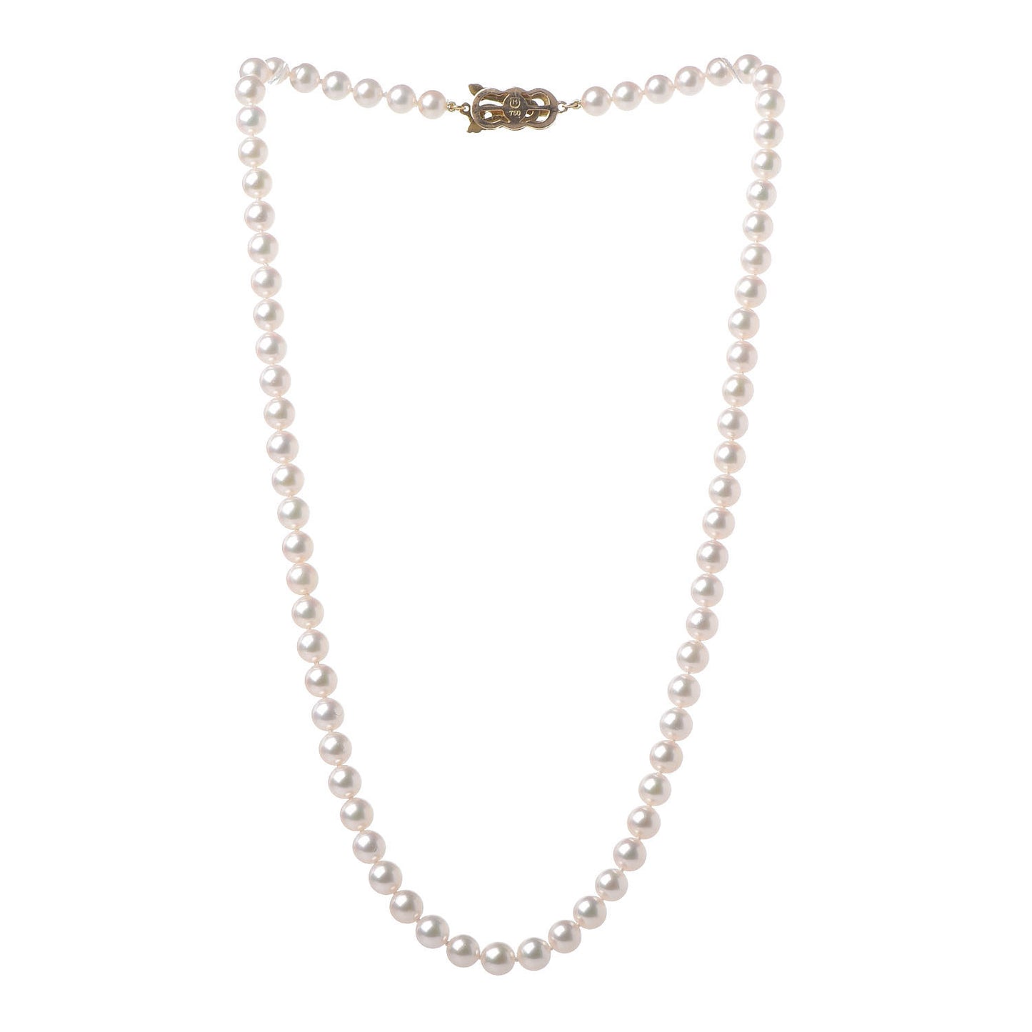 18K Yellow Gold Akoya Pearl 6mm Strand Necklace 18