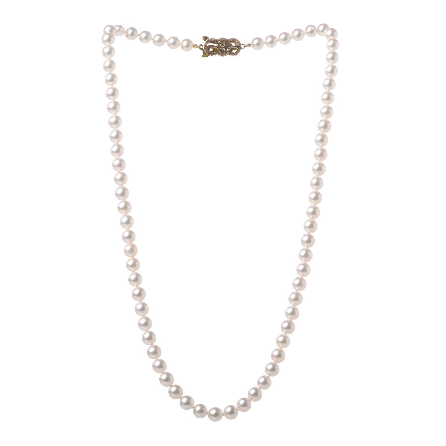 Mikimoto 18K Yellow Gold Akoya Pearl 6mm Strand Necklace 18 3 of 5