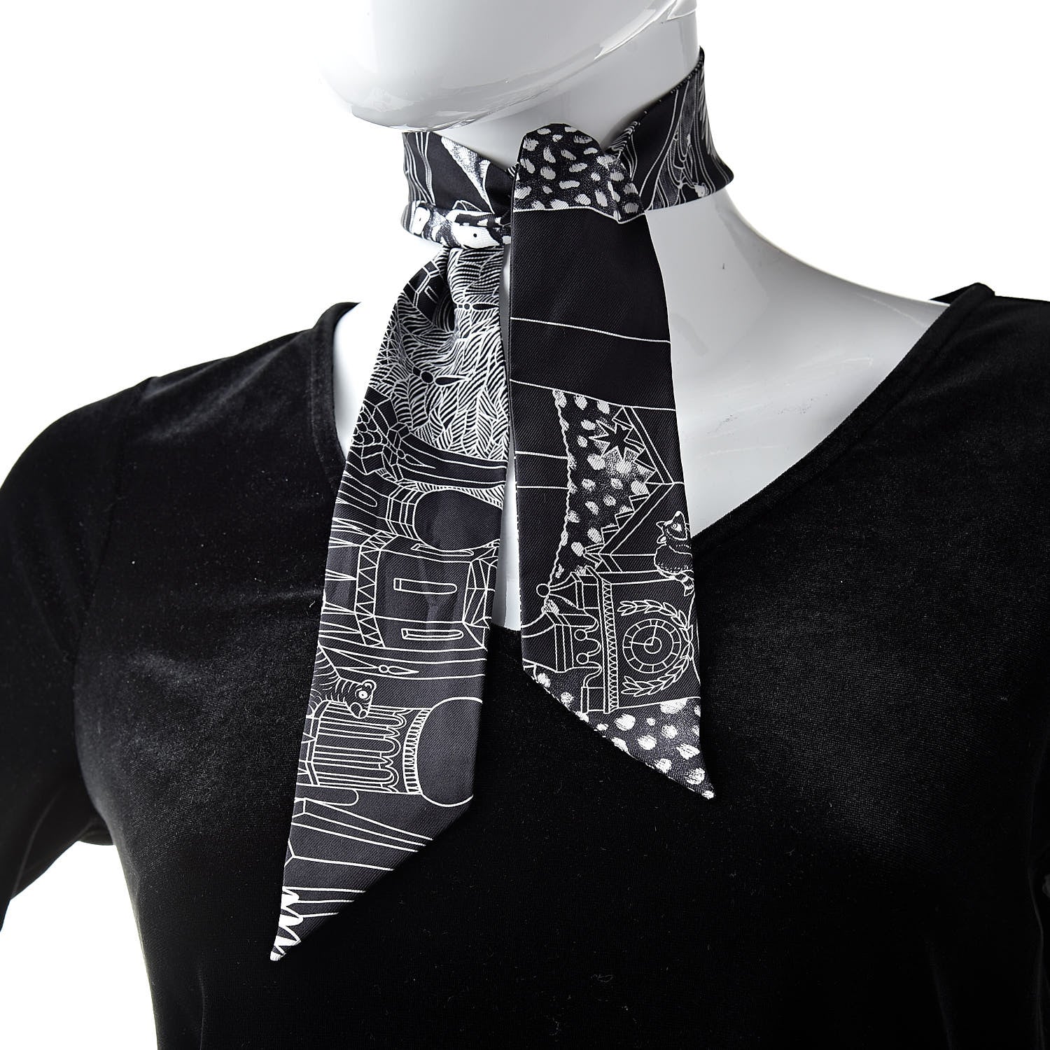 Hermes Silk Animapolis Twilly Black White 2 of 6