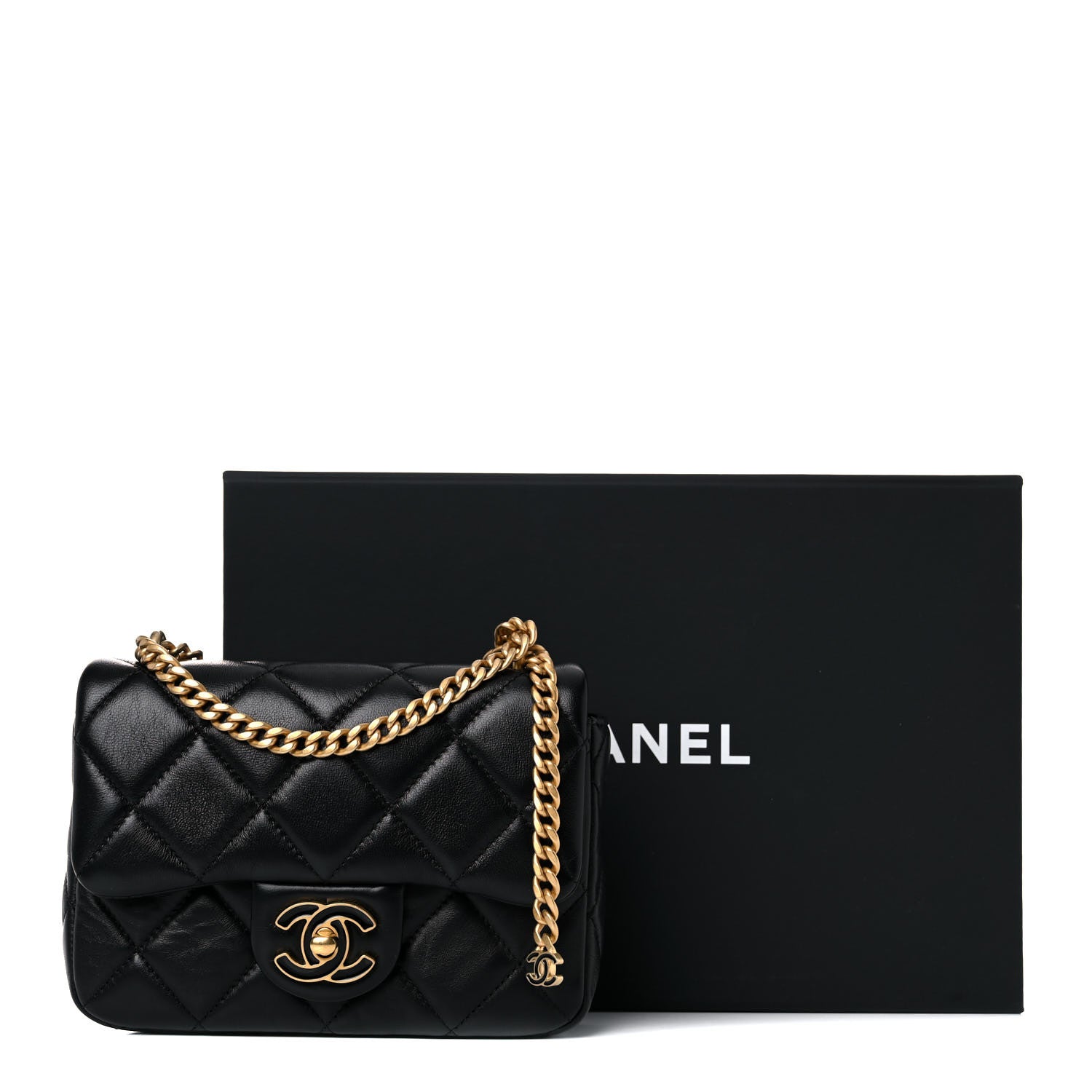 Chanel Lambskin Enamel Quilted Mini Pending CC Square Flap Black 10 of 10
