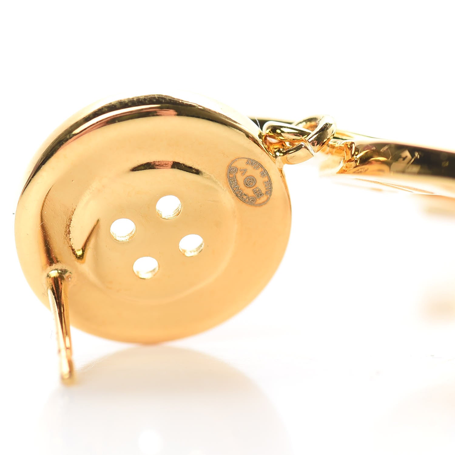 Chanel Metal Large Paris Button Earrings Gold 4 of 5