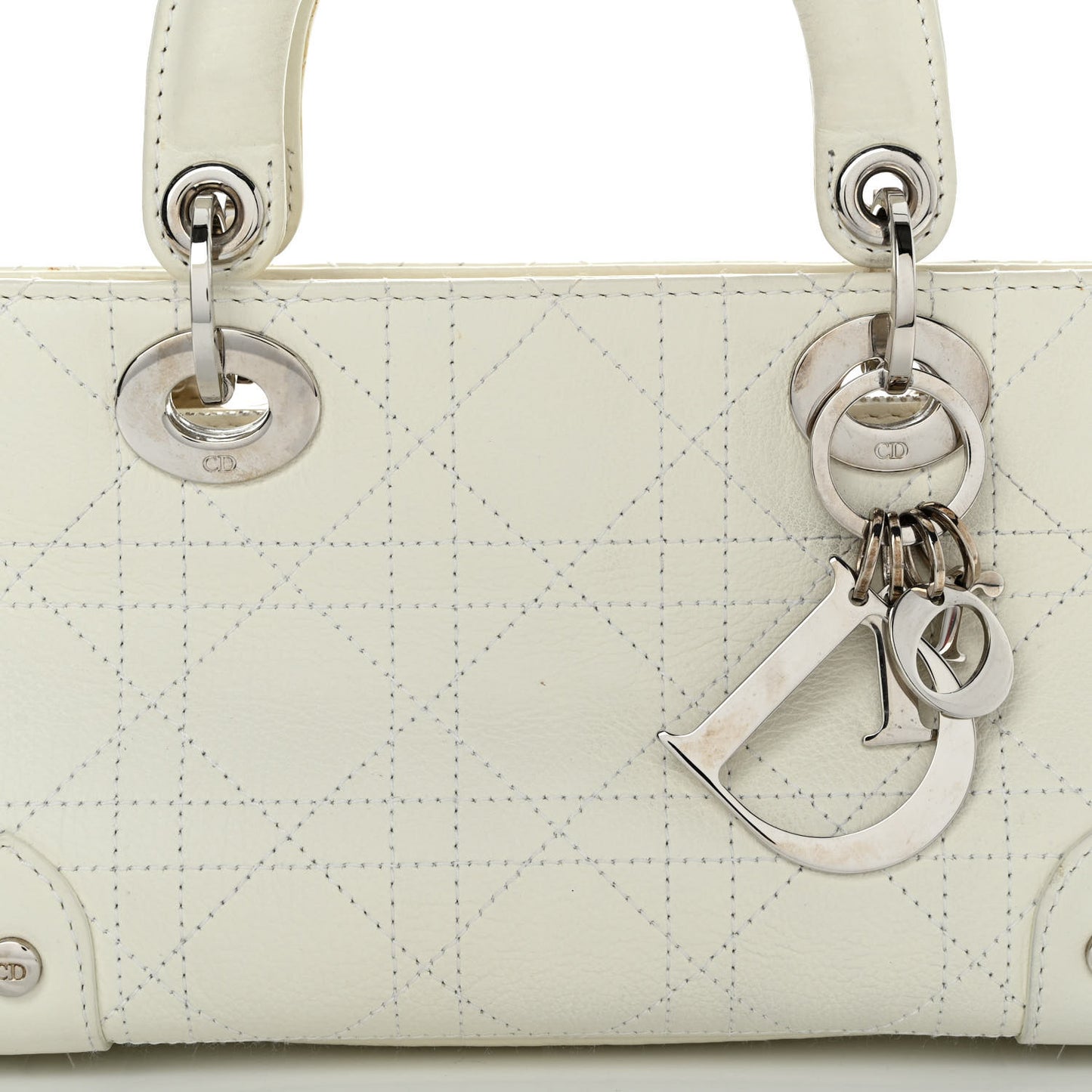 Calfskin Cannage Stitched Small East West Lady Dior White