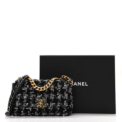 Chanel Tweed Quilted Medium Chanel 19 Flap Black Silver Ecru 10 of 10
