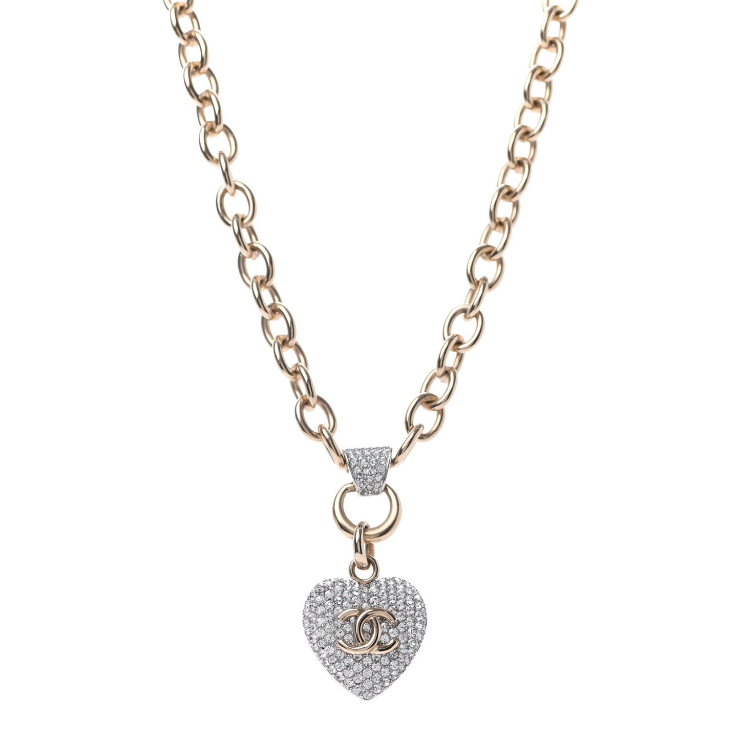 Crystal Heart CC Necklace Gold