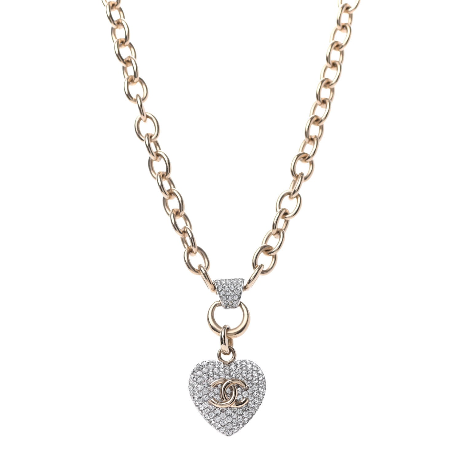 Chanel Crystal Heart CC Necklace Gold 1 of 3