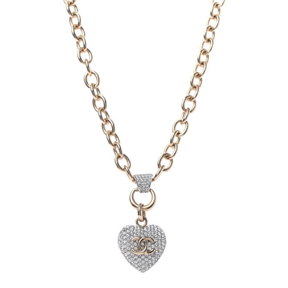 Chanel Crystal Heart CC Necklace Gold 1 of 3