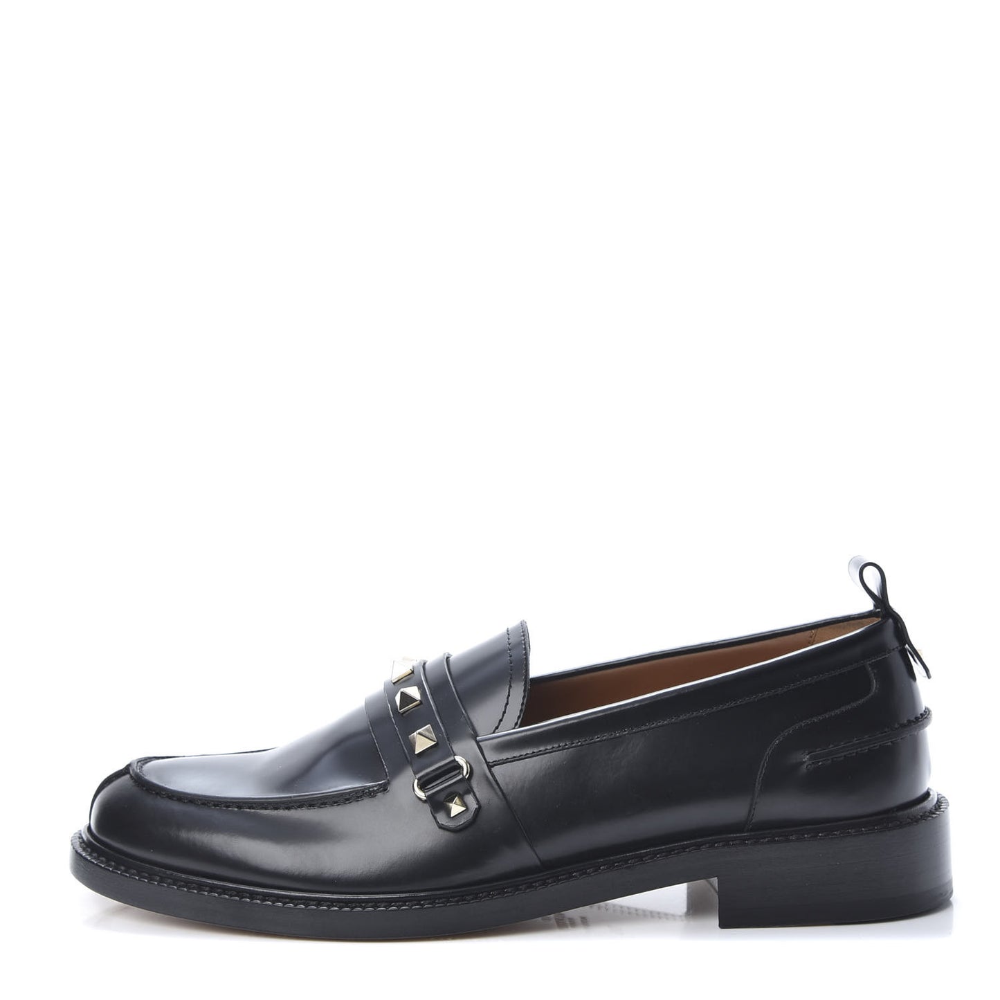 Calfskin Rockstud Abraded Loafers 39.5 Black