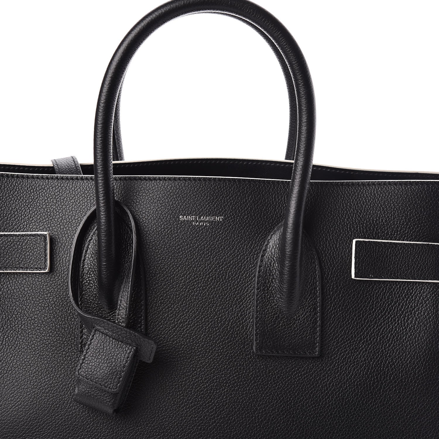 Saint Laurent Grained Calfskin Topstitch Small Sac De Jour Black Porcelain 9 of 9