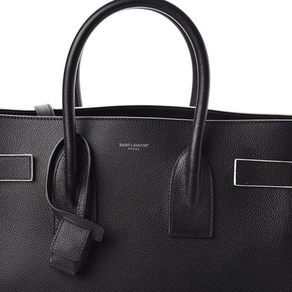 Saint Laurent Grained Calfskin Topstitch Small Sac De Jour Black Porcelain 9 of 9
