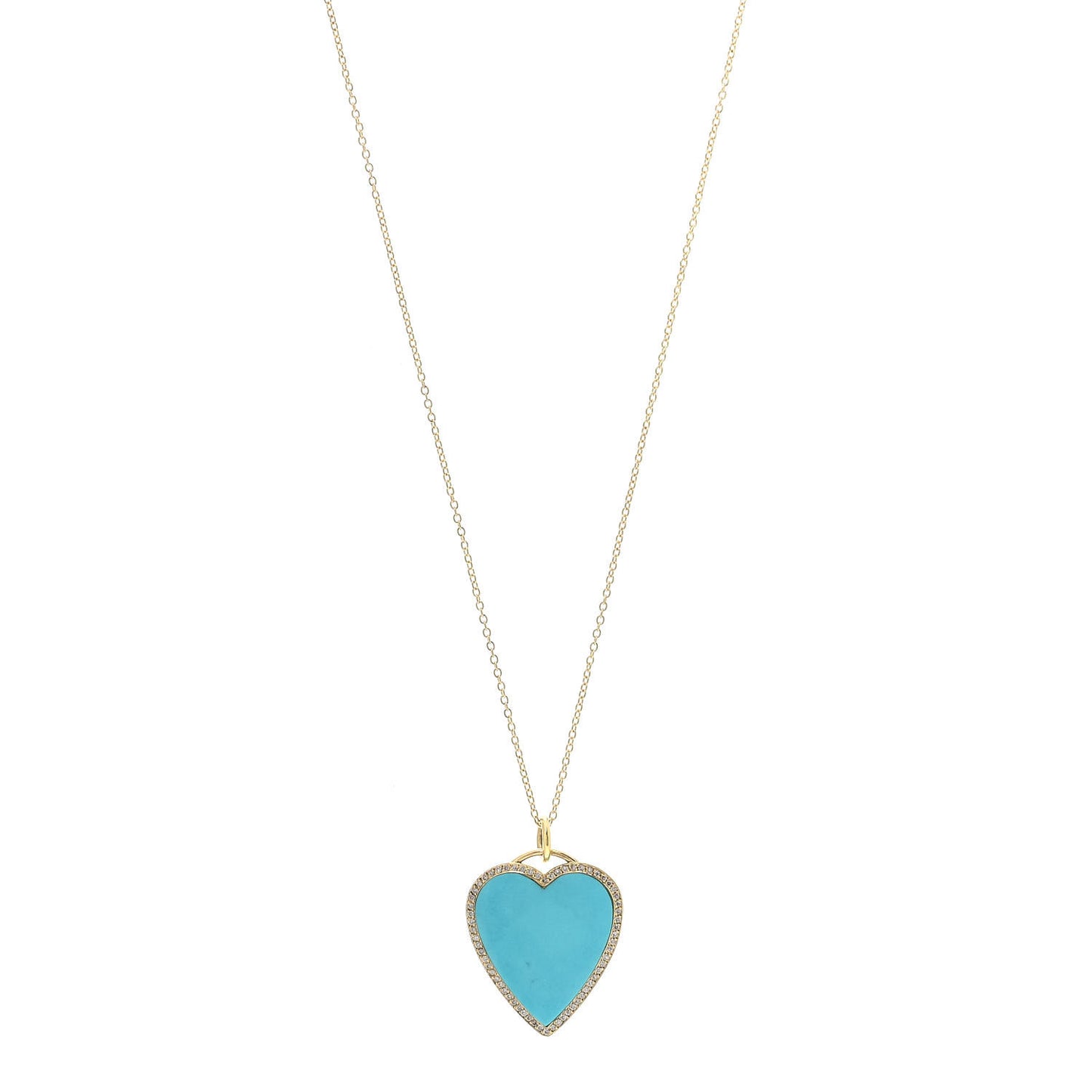 18K Yellow Gold Diamond Turquoise Heart Pendant Necklace