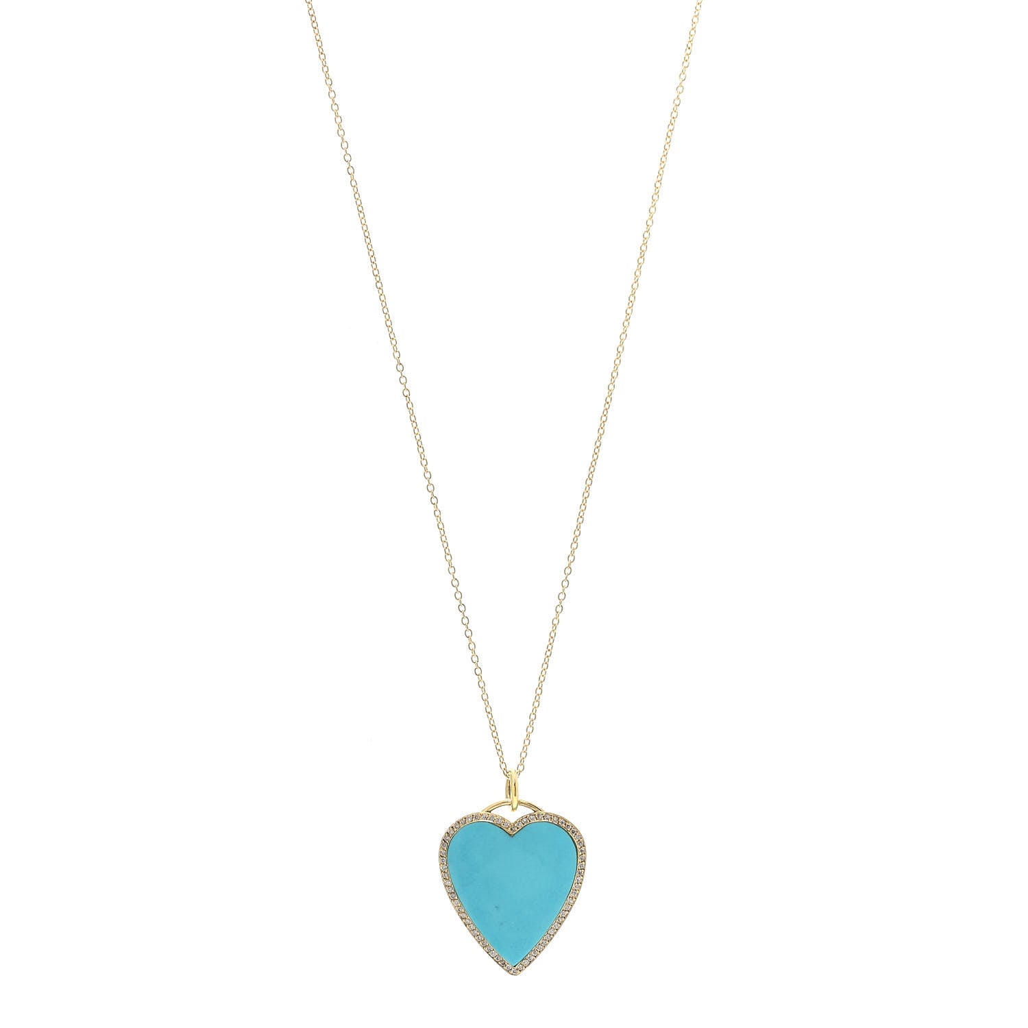 Jennifer Meyer 18K Yellow Gold Diamond Turquoise Heart Pendant Necklace 1 of 6