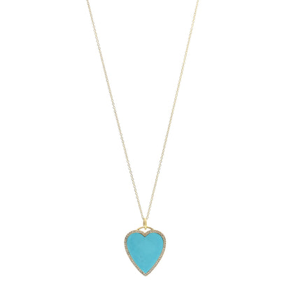 Jennifer Meyer 18K Yellow Gold Diamond Turquoise Heart Pendant Necklace 1 of 6