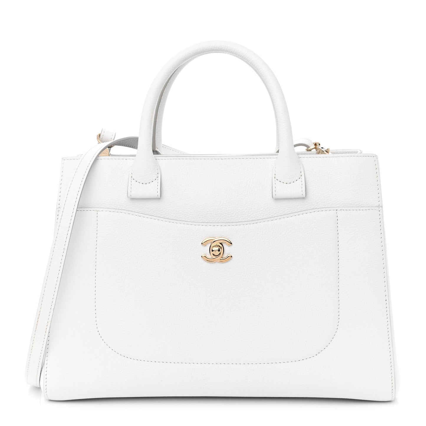 Grained Calfskin Small Neo Executive Shopper Tote White