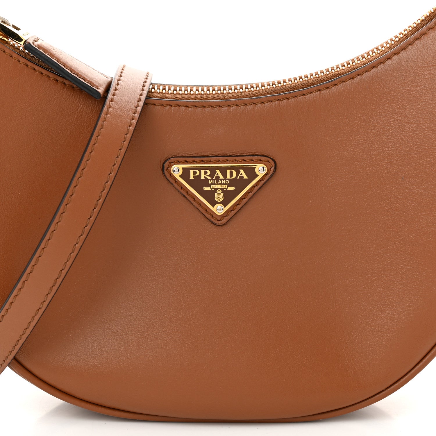 Prada Soft Calfskin Arque Shoulder Bag Cognac 8 of 11