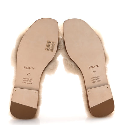 Hermes Woolskin Oran Sandals 37 Beige Argile 6 of 9