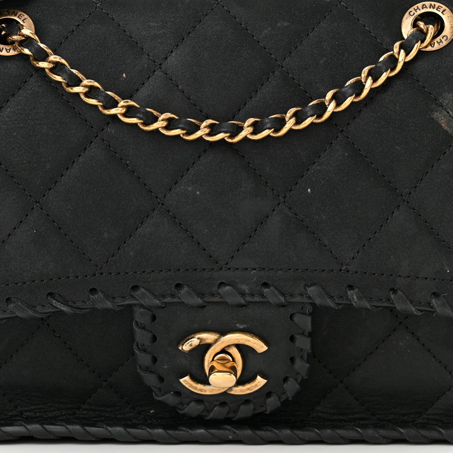 Iridescent Calfskin Small Happy Stitch Flap Black