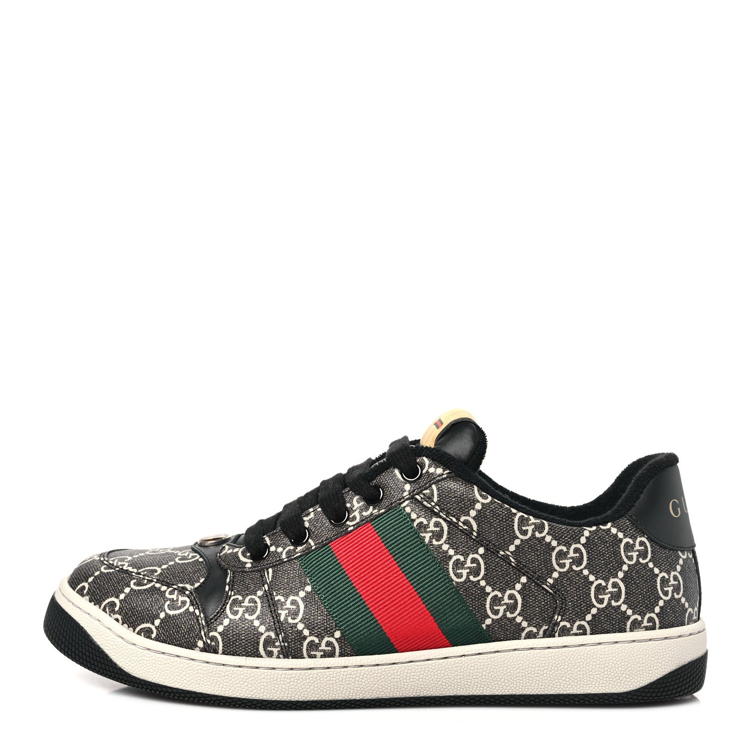 Gucci GG Supereme Monogram Miro Soft Calfskin Web Mens Screener Sneakers 8.5 Black Grey Sky 1 of 10