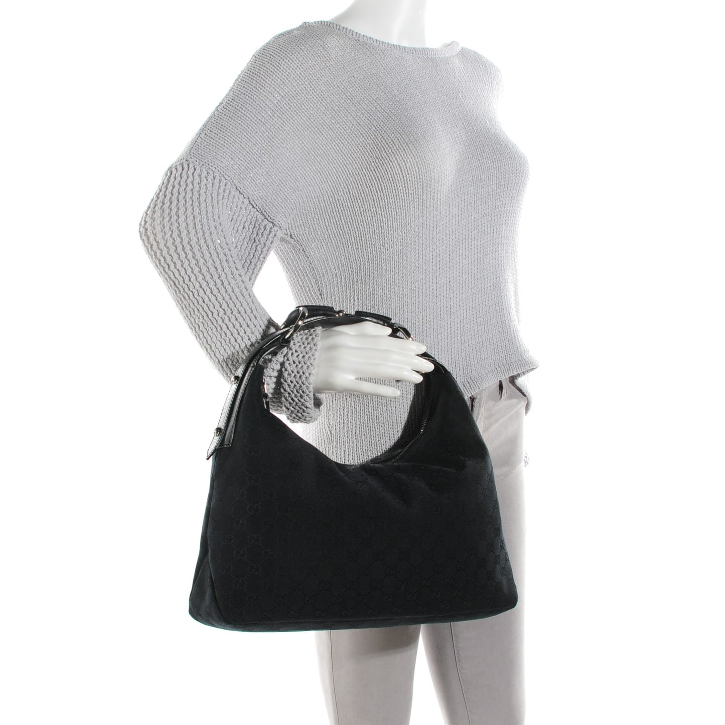 Monogram Medium Horsebit Chain Hobo Black