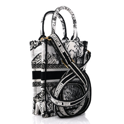 Christian Dior Canvas Toile de Jouy Voyage Embroidered Mini Book Tote Phone Bag White Black 3 of 9