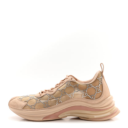 Gucci Tela Retino Mesh Crystal Suede GG Monogram Womens Gucci Run Sneakers 38 Light Powder Skin Rose Silver 1 of 8