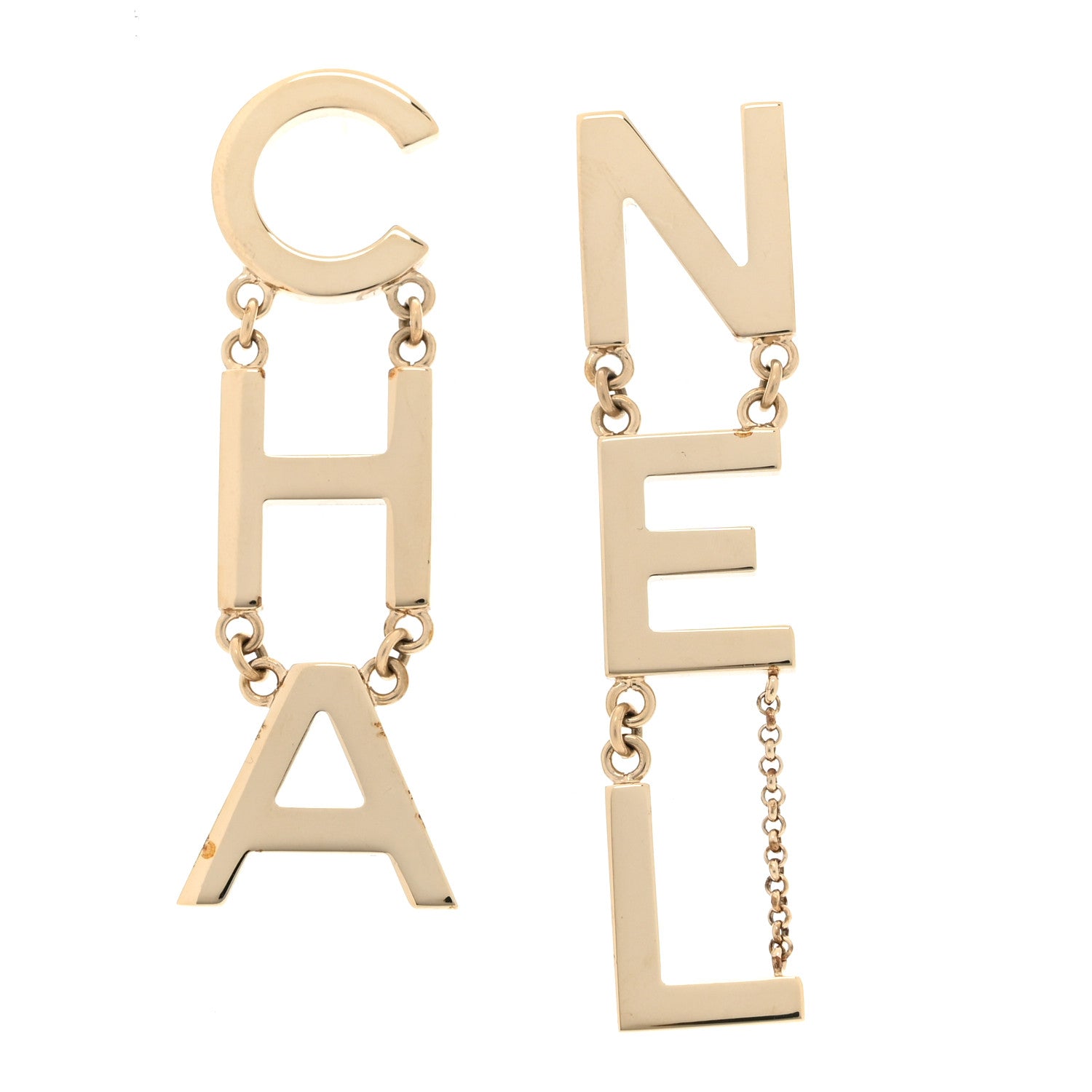 Chanel Metal Cha-Nel Logo Drop Earrings Gold 1 of 7