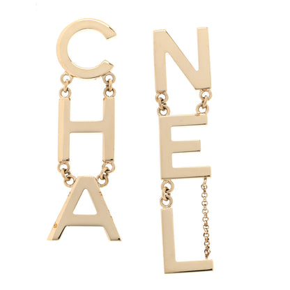 Chanel Metal Cha-Nel Logo Drop Earrings Gold 1 of 7
