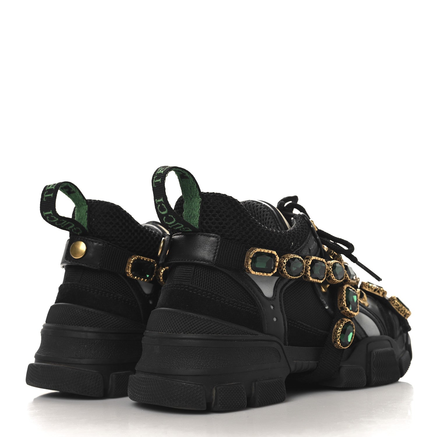 Gucci X SEGA Mesh Suede Calfskin Removable Crystals Womens Flashtrek Sneakers 35.5 Black Silver 5 of 8