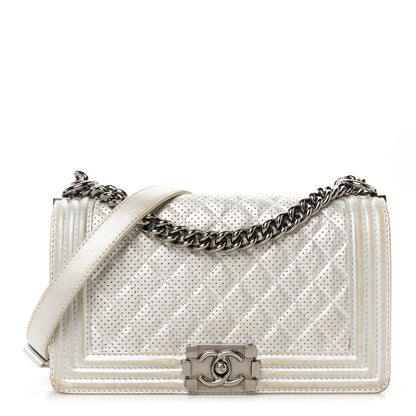 Chanel Metallic Perforated Lambskin Quilted Medium Boy Flap Argent 1 of 12