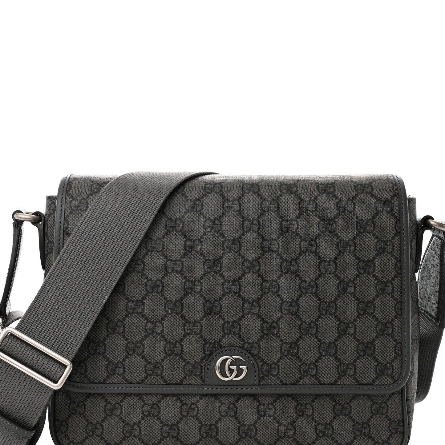 Tender GG Supreme Monogram Textured Dollar Calfskin Ophidia Messenger Bag Grey Black Graphite Grey