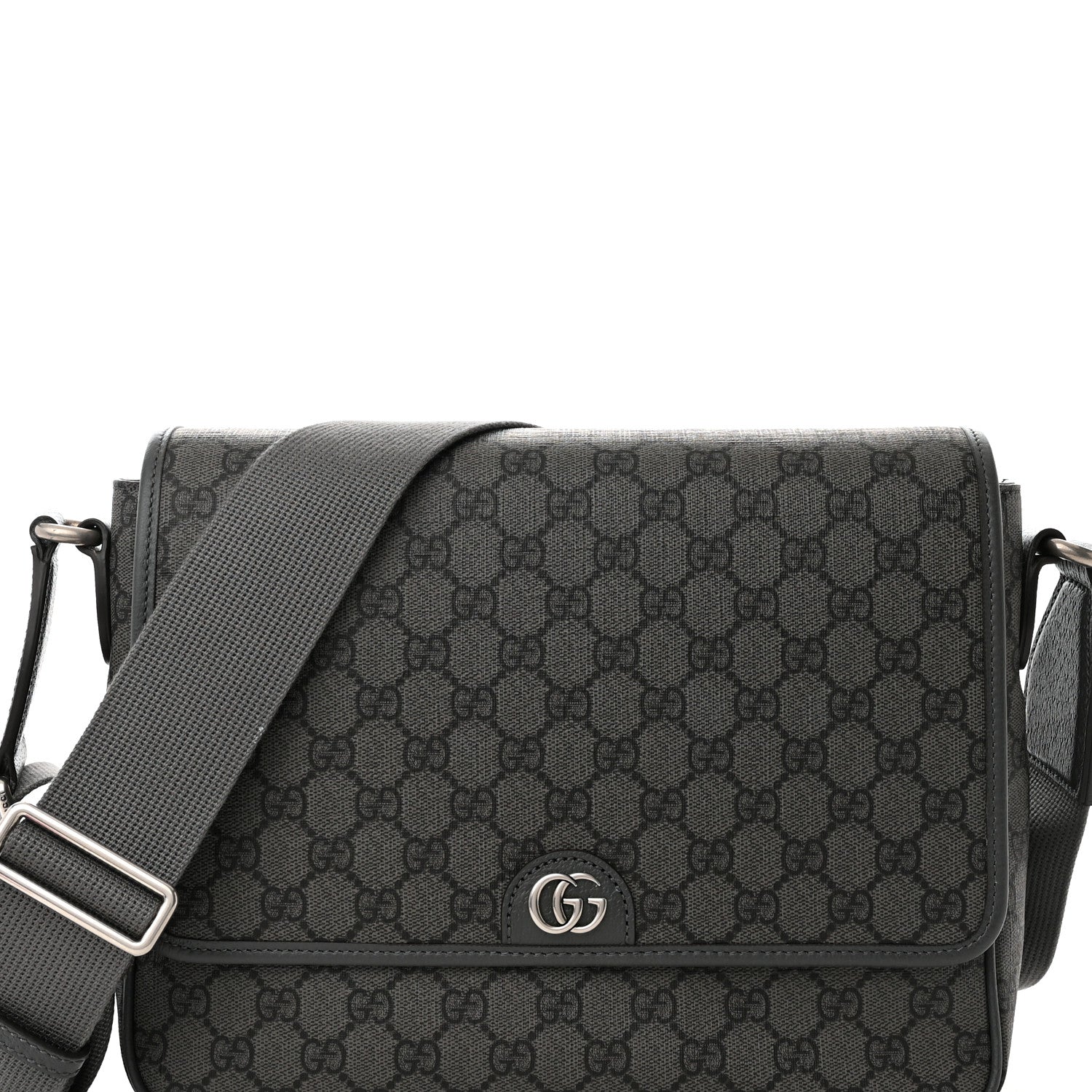 Gucci Tender GG Supreme Monogram Textured Dollar Calfskin Ophidia Messenger Bag Grey Black Graphite Grey 8 of 13