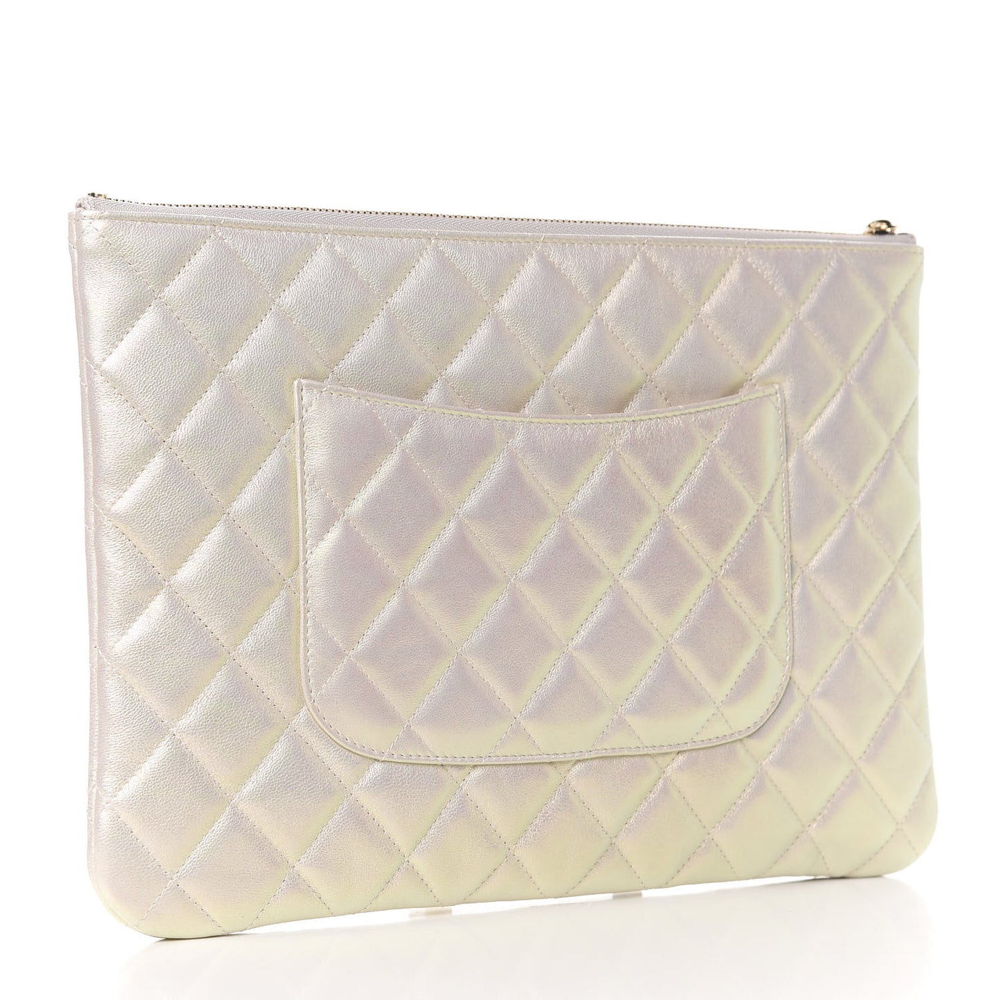 Iridescent Lambskin Quilted Medium Cosmetic Case White