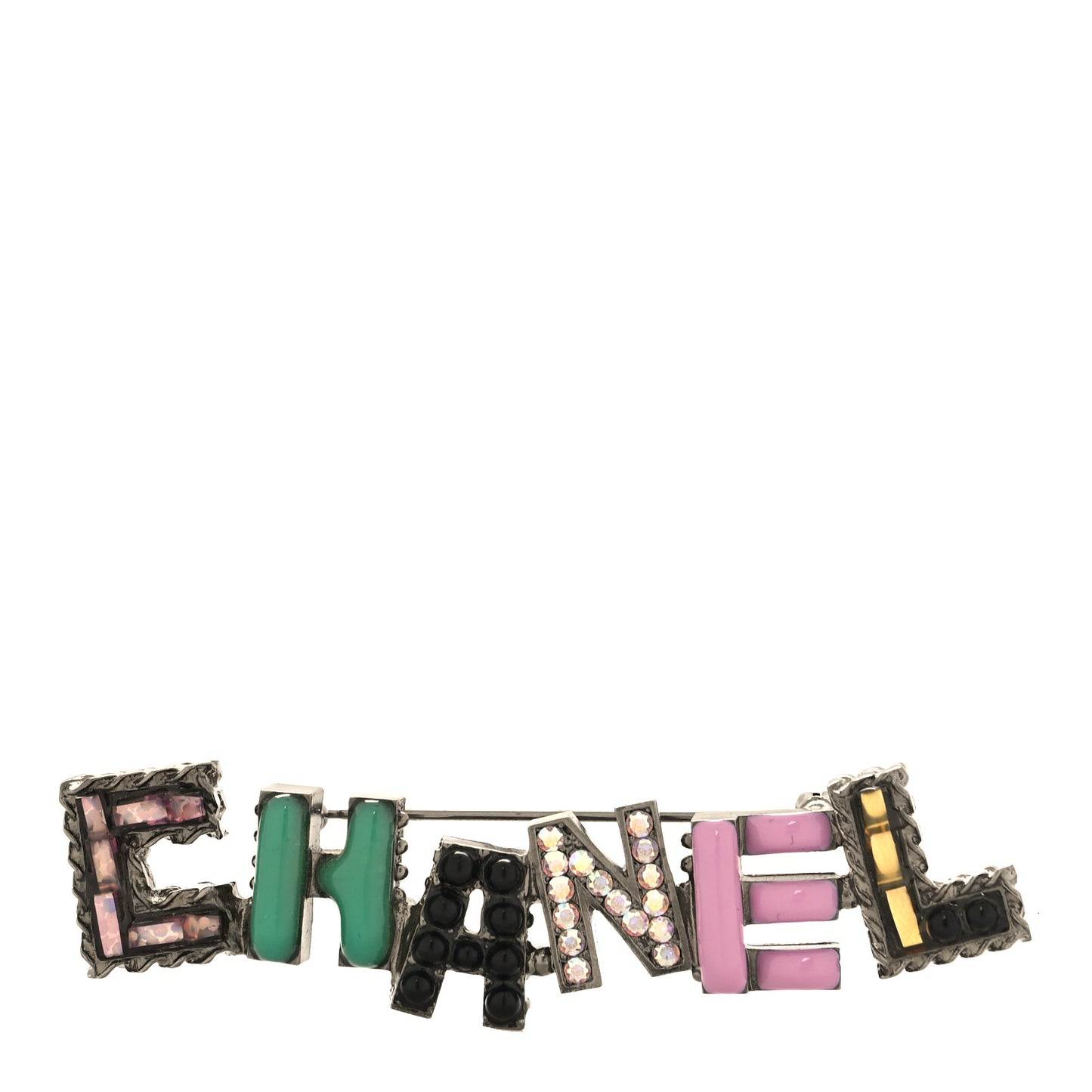 Crystal Enamel Logo Brooch Multicolor