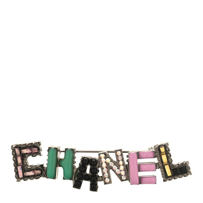 Chanel Crystal Enamel Logo Brooch Multicolor 1 of 4
