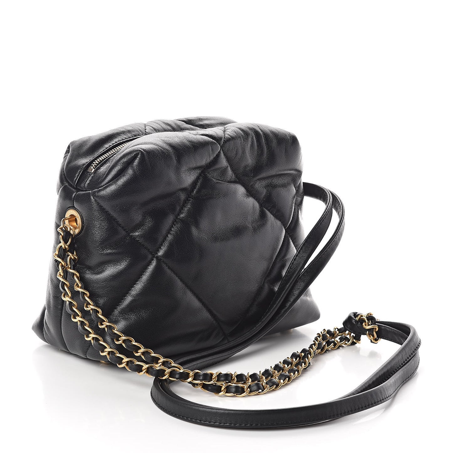 Lambskin Quilted Small Bowling Bag Black