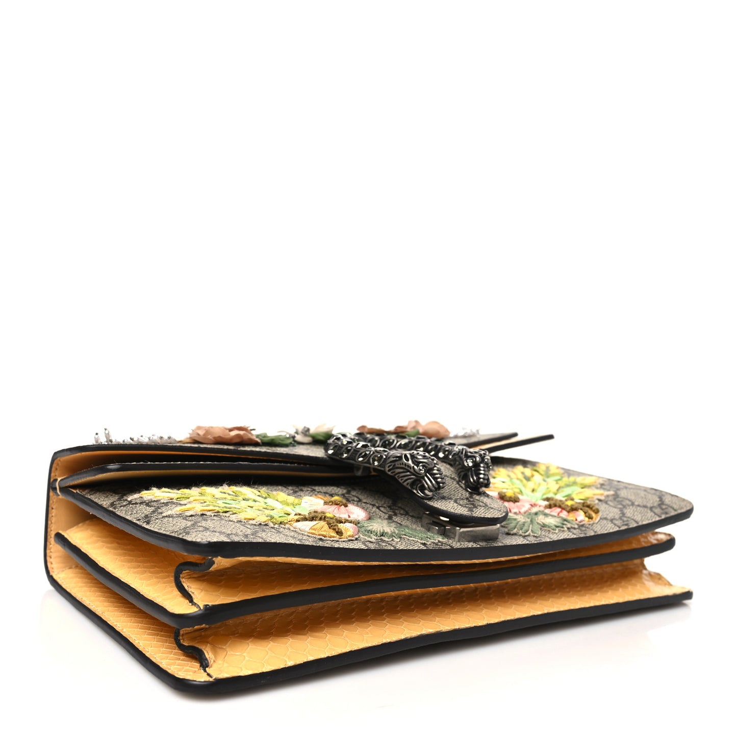 GG Supreme Monogram Snakeskin Flower Embroidered Medium Dionysus Shoulder Bag Beige Yellow