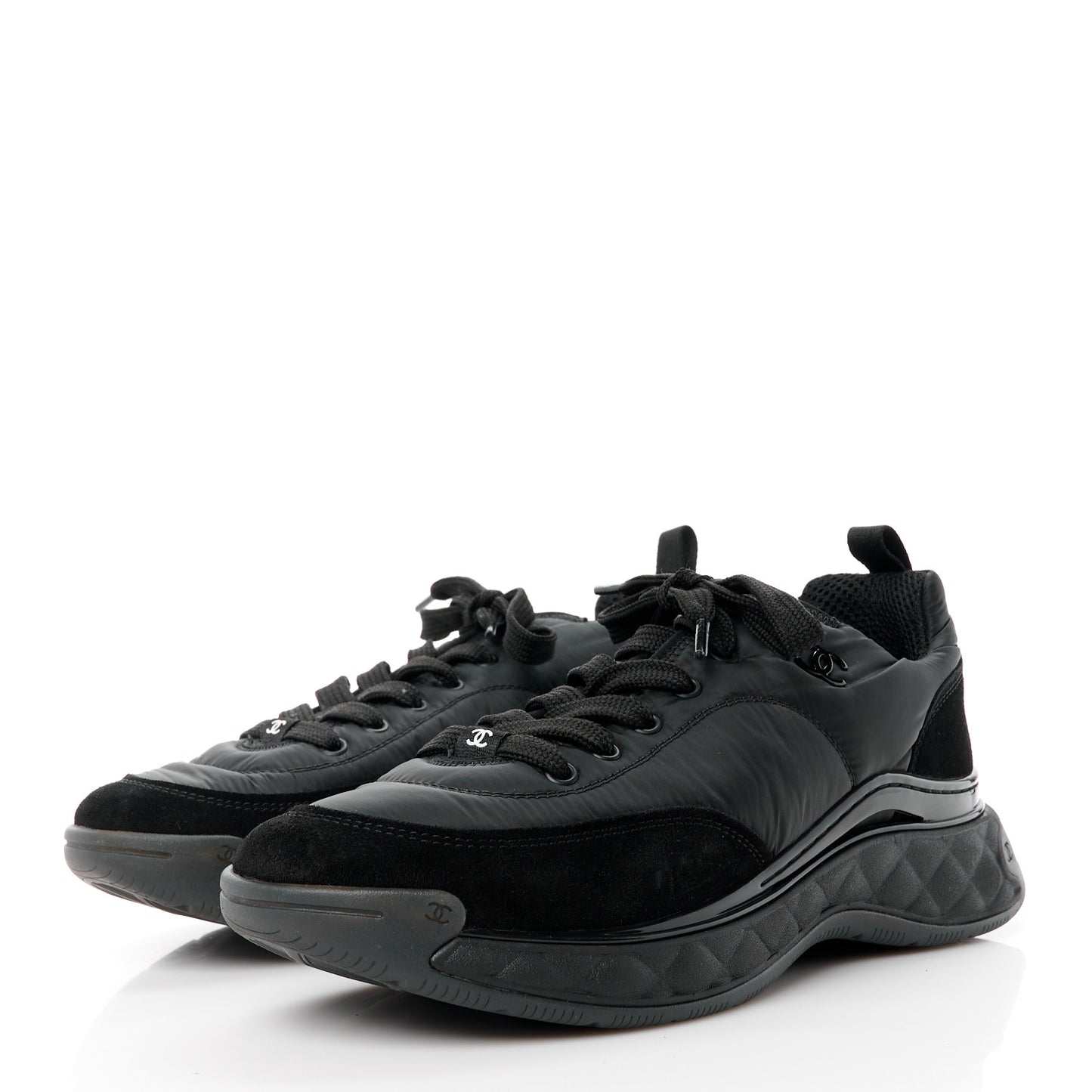 Nylon Suede Calfskin CC Sneakers 41 Black