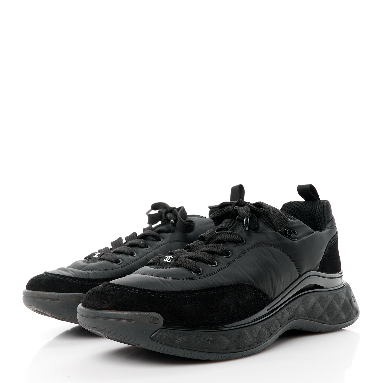 Chanel Nylon Suede Calfskin CC Sneakers 41 Black 3 of 10