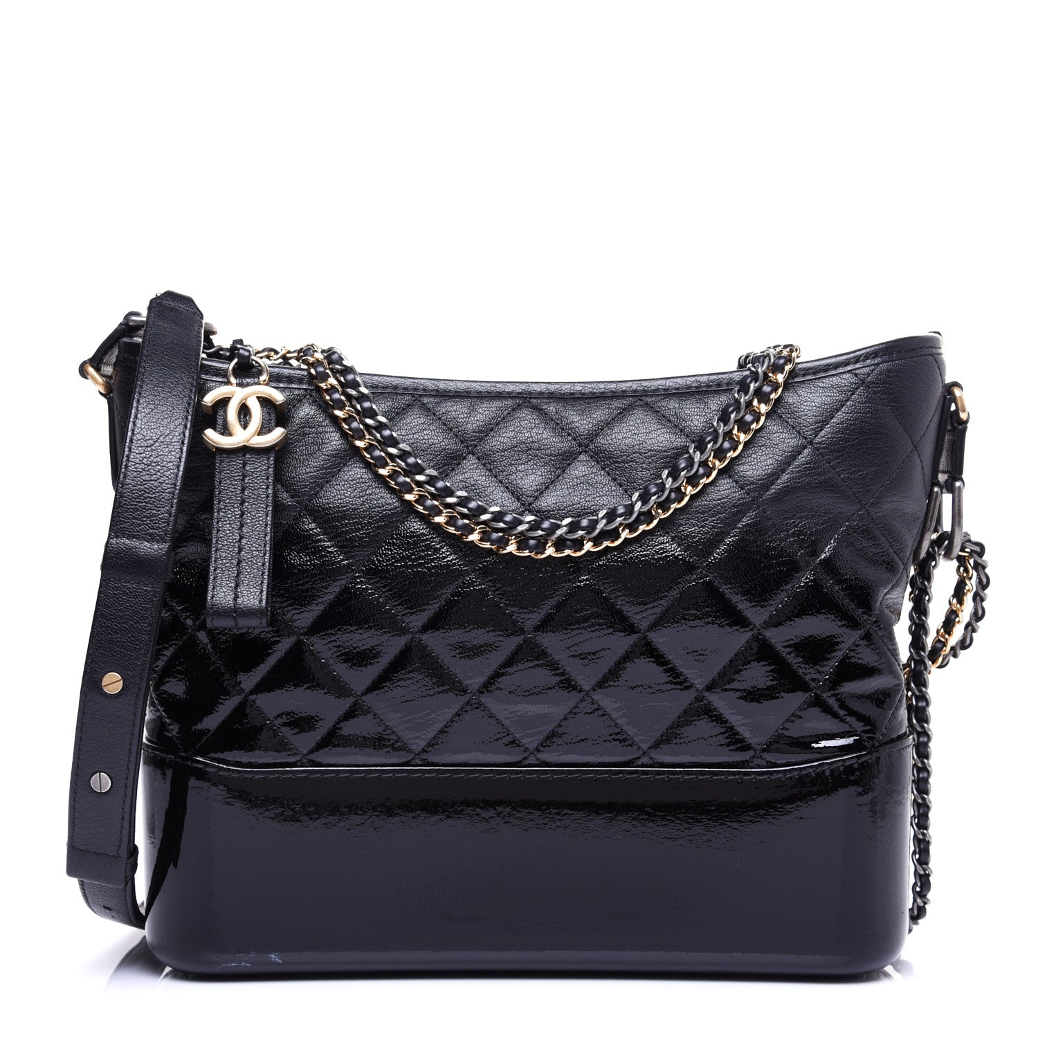 Chanel Patent Goatskin Quilted Medium Gabrielle Hobo Black 1 of 14