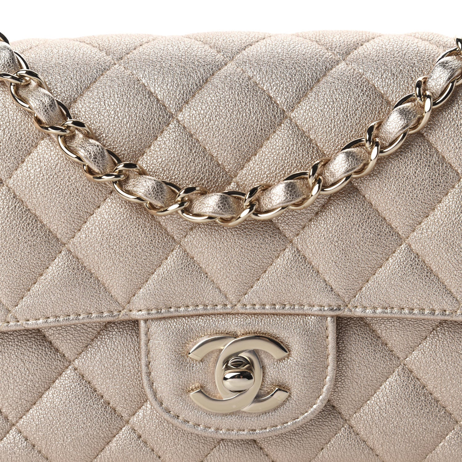 Chanel Metallic Lambskin Quilted Mini Rectangular Flap Gold 10 of 11