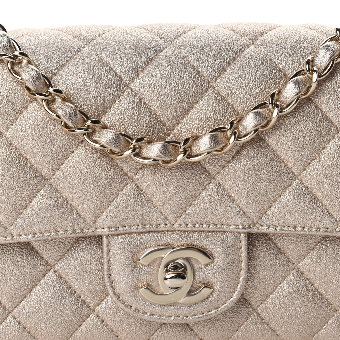 Metallic Lambskin Quilted Mini Rectangular Flap Gold