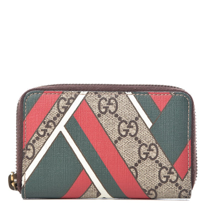 Gucci GG Supreme Monogram Chevron Zip Around Card Case Wallet Beige Green Red New Acero 1 of 9