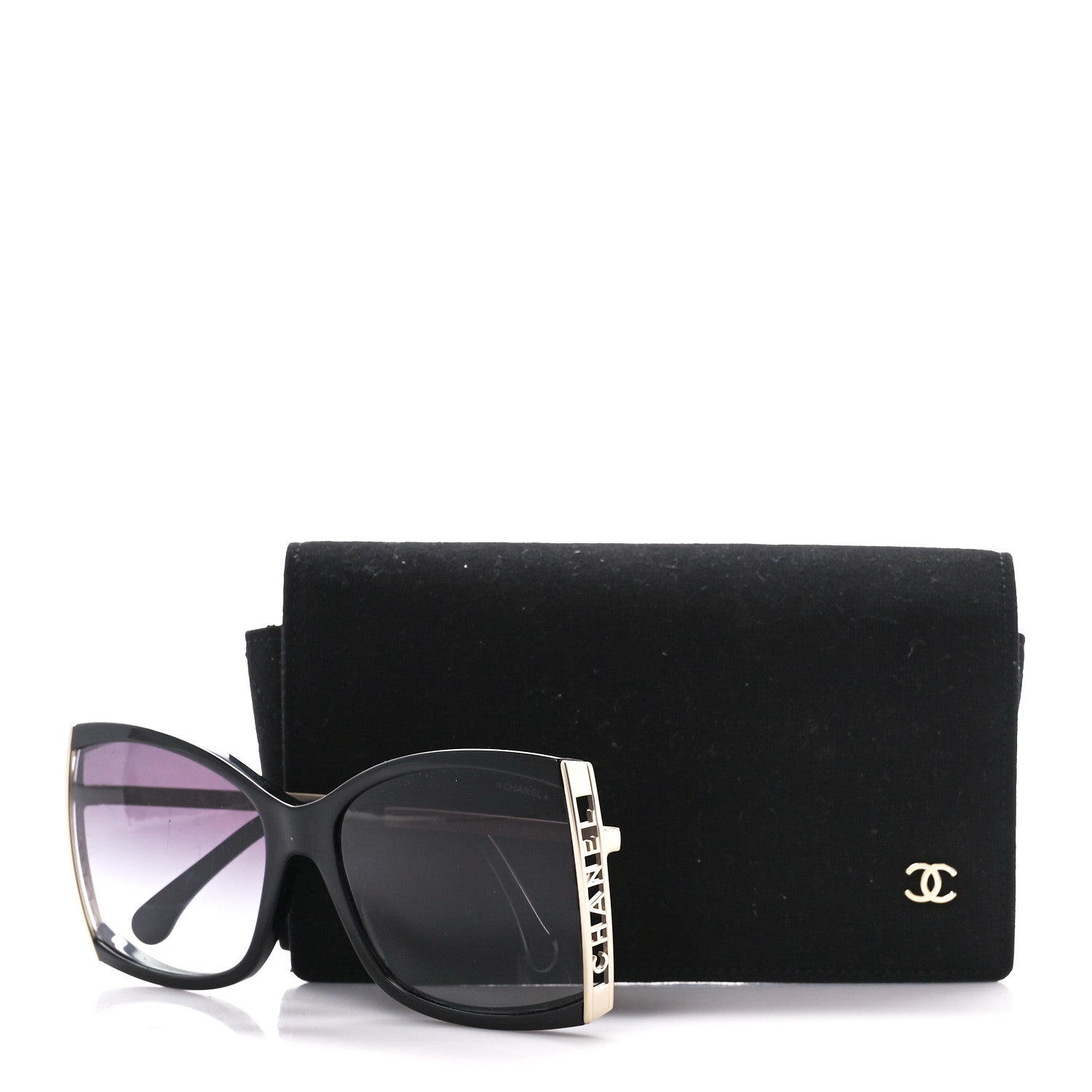 Chanel Acetate Metal Logo Square Sunglasses 71545A Black Gold 8 of 8