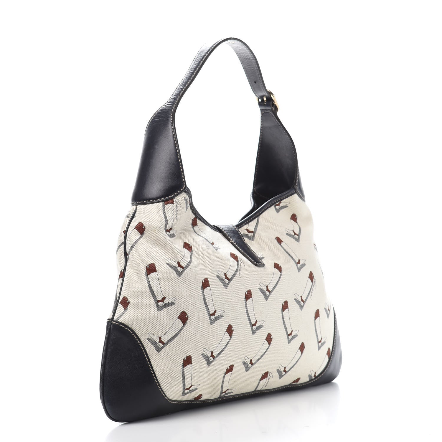 Gucci Canvas Boot Print Medium Jackie Hobo Navy 3 of 13