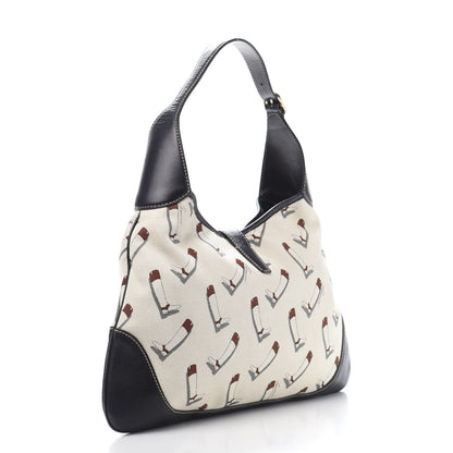 Gucci Canvas Boot Print Medium Jackie Hobo Navy 3 of 13
