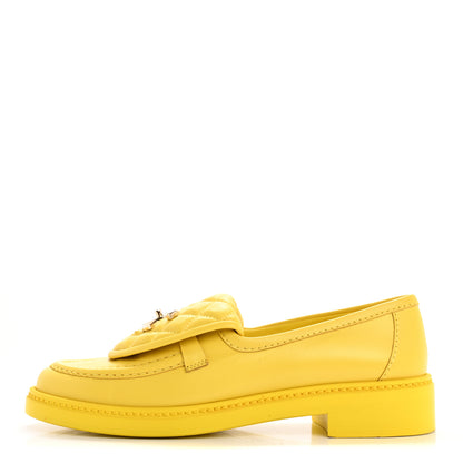 Chanel Lambskin Quilted CC Turnlock Loafers 36.5 Yellow 1 of 13