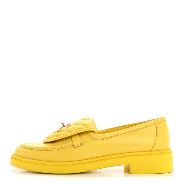 Chanel Lambskin Quilted CC Turnlock Loafers 36.5 Yellow 1678567