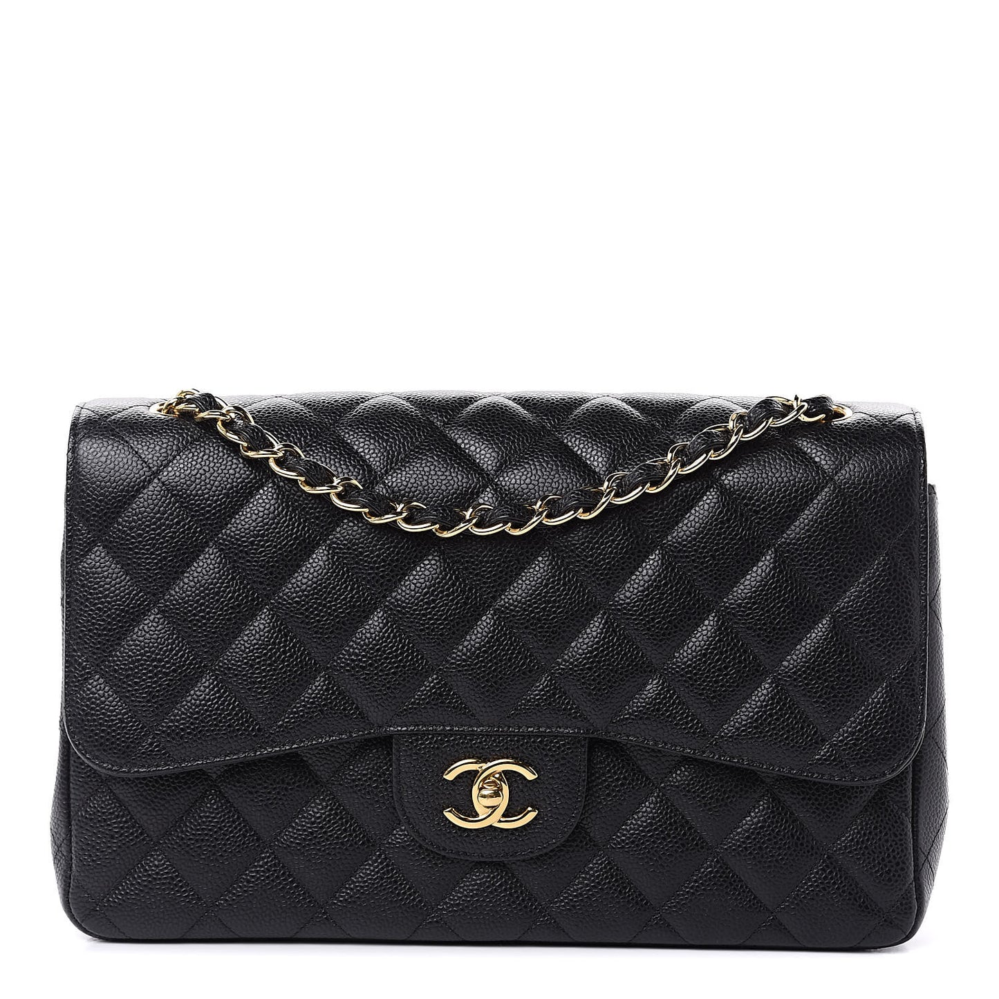 Caviar Quilted Jumbo Double Flap Black